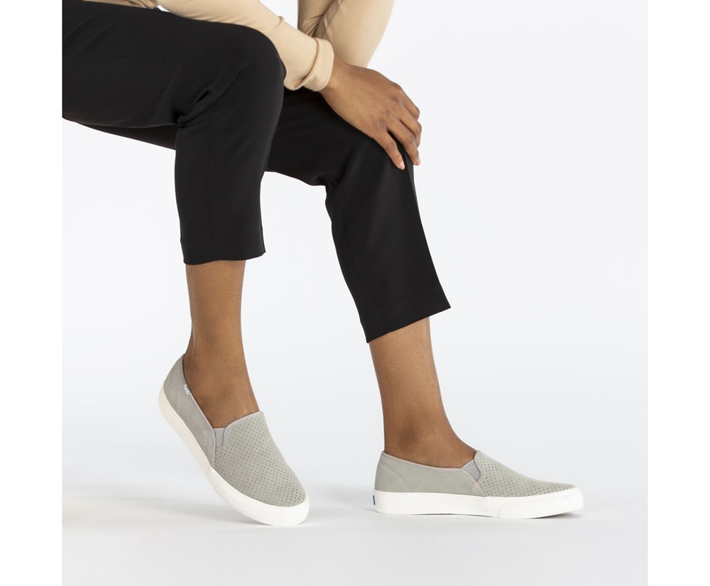 Keds Slip Ons Damen Grau - Double Decker Perf Suede - KPG-278604